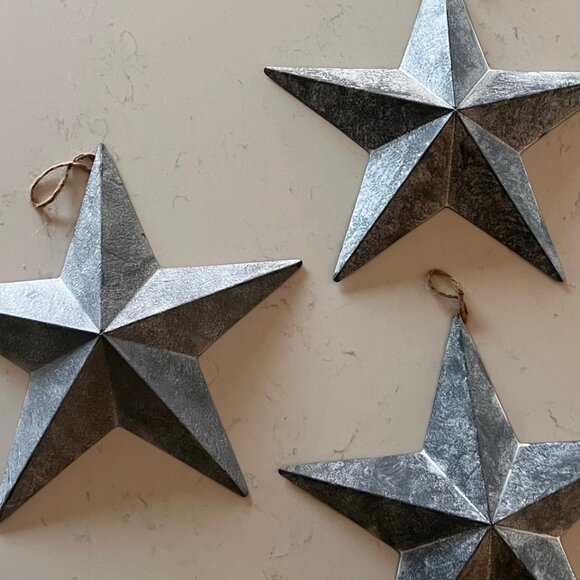 Set of 3 Large 12" Metal Barn Stars - Galvanized Farmhouse Wall Decor - Picture 3 of 10